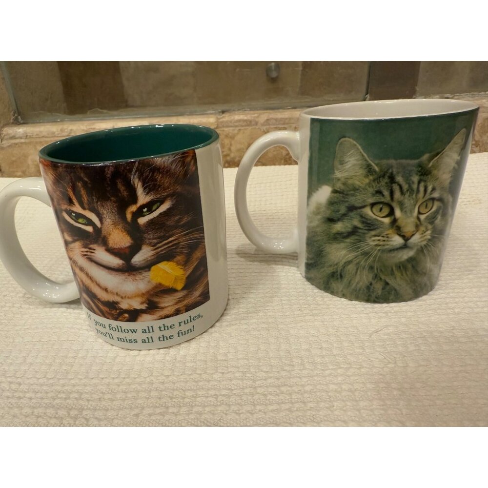 Set Of 2 Westland Animal Antics Maine Coon Cat Quote Mugs 16 Oz Ceramic Coffee T